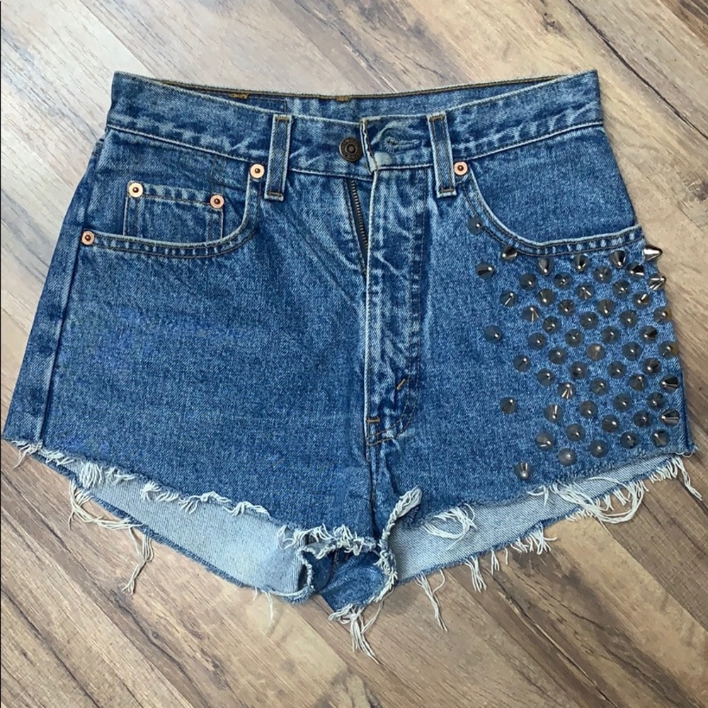 The ragged priest high waist studded denim shorts
